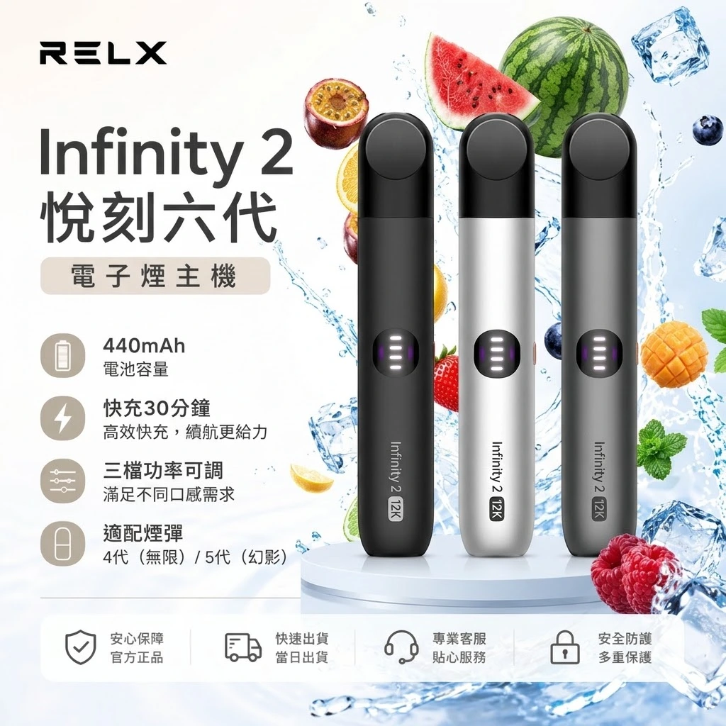 RELX-6代主機-悅刻六代電子煙主機-RELX電子煙官網.webp RELX 悅刻 Infinity 2 六代無限換彈式電子煙主機|440mAh 15分鐘極速快充|三檔功率調節 6色可選 相容4/5/6代煙彈:圖片 1